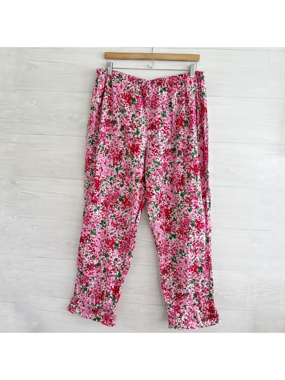 Talbots Women XL Pink Red Floral Cotton Pajama Pants Sleep Lounge Pull On